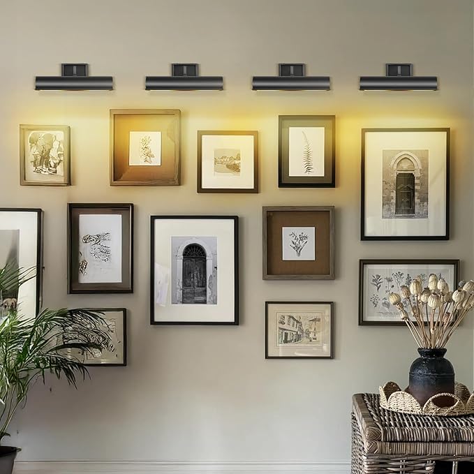 Picture Light 12" Black Picture Lights for Wall 2-Light Bronze Picture Frame Light Dimmable Art Gallery Light Accent Lighting Bathroom Wall Sconce for Artwork Poster Portrait Display