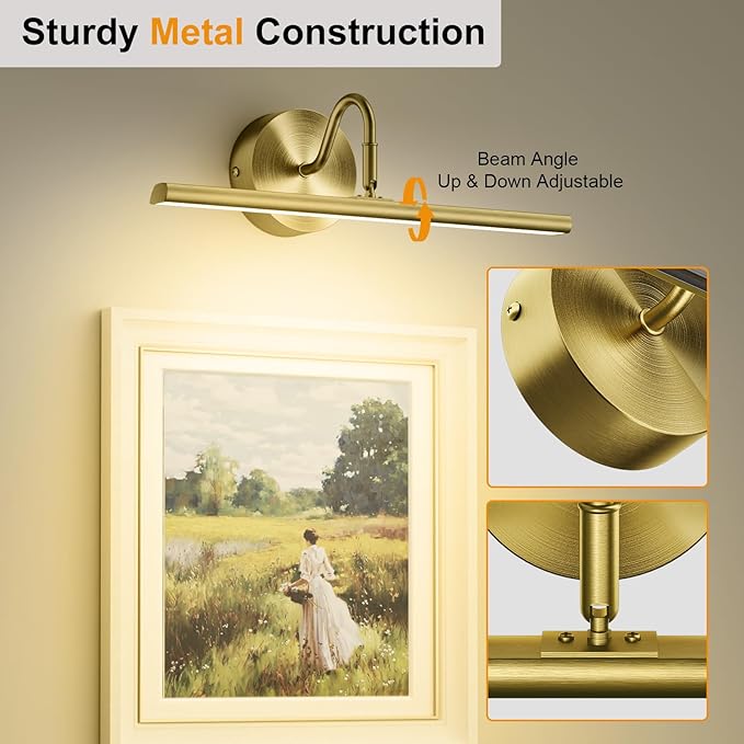 Hardwired Picture Lights for Wall - 16.5" Lights for Pictures on Wall - Dimmable 3CCT Picture Frame Light - 15W Brass Poster Light for Gallery Art Display - 2700K-6500K Warm White