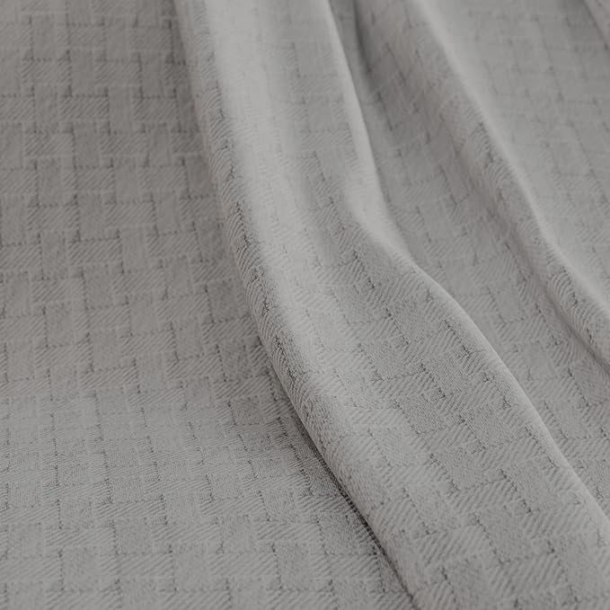 Full/Queen (90"x90") Light Gray 100% Cotton – Soft, Breathable, Anti-Odor, Warm & Cozy Bed Blanket for All Seasons, Basket Weave, Luxury Bedding