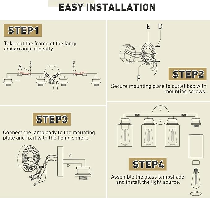 Emliviar 4-Light Gold Bathroom Light Fixtures, Modern Vanity Light with Milk White Glass, Brushed Brass Wall Sconce Over Mirror, YCE253B-4W BG