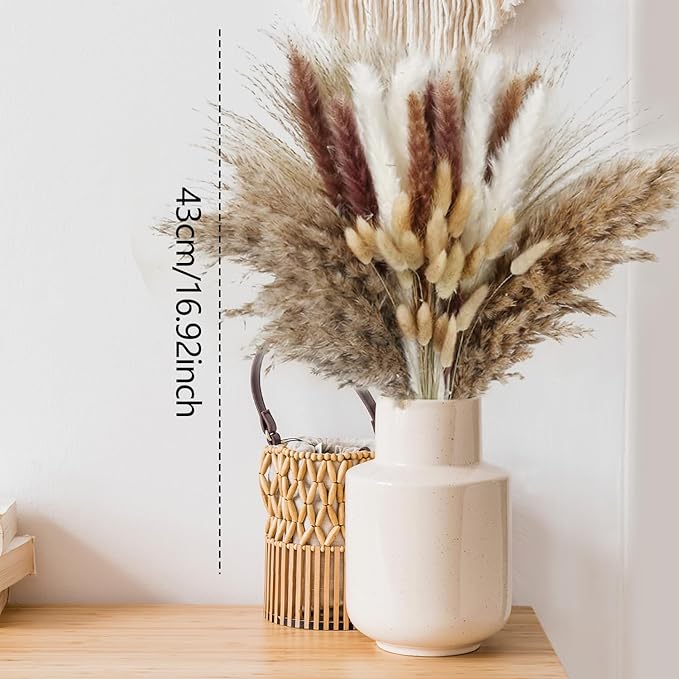 110PCS Dried Pampas Grass Decor, 5 Styles Natural Dried Fluffy Pampas Grass Boho Home Decor Bouquet for Home Decor, Wedding, Party