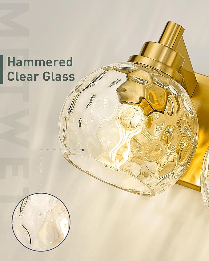 Bathroom Light Fixtures Over Mirror, 26" Brushed Gold Bathroom Vanity Light with Clear Hammered Glass Globe Shade, 4-Light Modern Sconces Wall Lighting, VL200-BG-CL-4