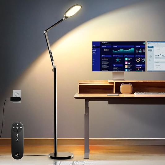 LED Floor Lamp for Office, 30 Lighting Modes Dimmable Standing Lamp with Memory & Timer Function, Soft Eye-Caring Office Lamp, Adjustable Swing Arm Reading Floor Lamp