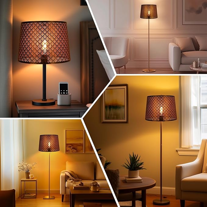 ALUCSET Metal Etching Large Lamp Shade, Drum Big Lampshades for Table Lamp and Floor Lamps, Unique Arrow Design, Bronze 12" Top X 14" Bottom X 10" High, Spider