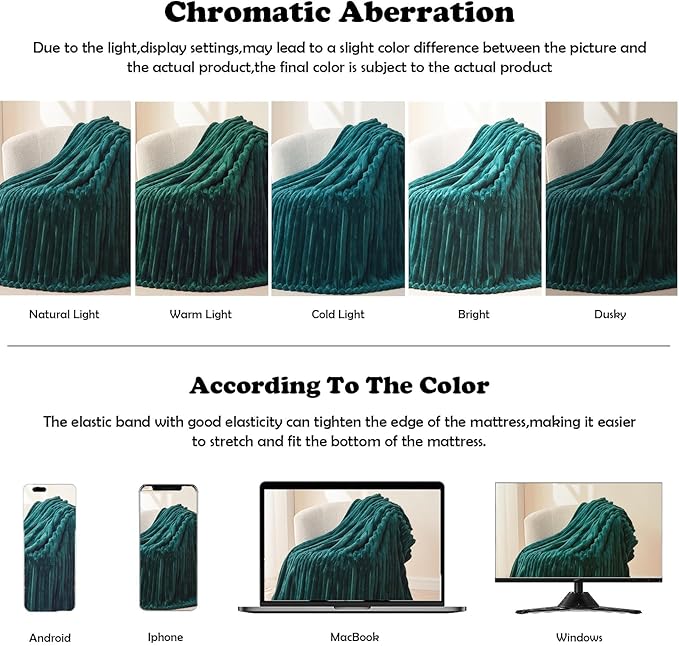 NEWCOSPLAY Super Soft Throw Blanket Dark Teal Premium Silky Flannel Fleece 3D Ribbed Jacquard Lightweight Bed Blanket All Season Use (Dark Teal Ribbed, Throw(50"x60"))