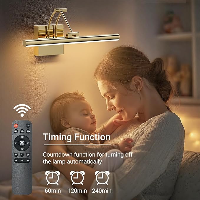 Tipace Hardwired Gold Picture Lights for Paintings - 15.7 inch 3CCT Dimmable Modern Gallery Light with Remote Control Led Wall Art Lighting Display Artwork