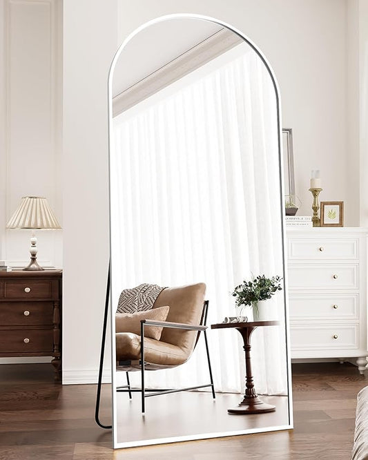 Full Length Mirror, 71"x30" Arched Floor Mirror, Oversized Standing Mirrors, Hanging or Leaning Against Wall Mounted Mirrors, Large Full Body Mirror with Aluminum Frame for Bedroom (White)