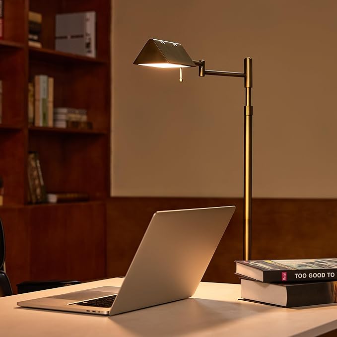 VONLUCE Dimmable LED Floor Lamp, 56" Floor Lamp for Living Room with Adjustable Height Swing Arms 3 Color Temperatures, Industrial Standing Pole Lamp for Bedroom Reading, Antique Brass