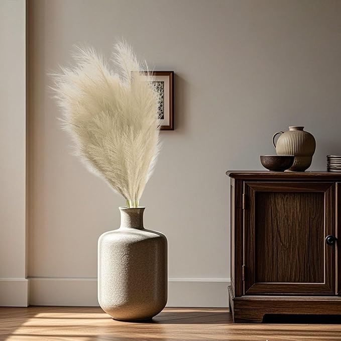 8 Pcs Light Coffee Tall Faux Pampas Grass Decor, 45 Inches Artificial Pampas Grass Bulk, Large Faux Pompas Dried Decor for Floor Vase Filler, Home Boho, Wedding Anniversaries, Baby Shower Decoration