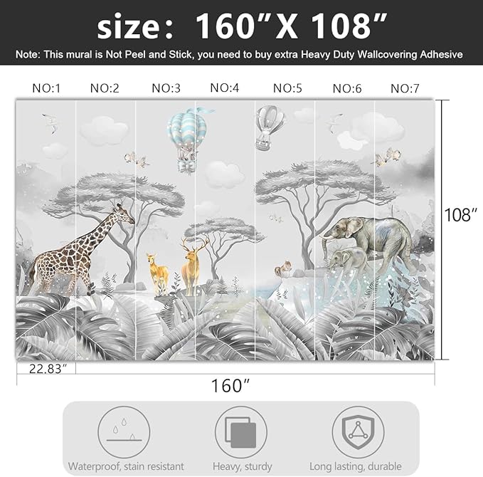 -Tropical Rainforest Plants Animals Tigers Fabric Wallpaper Jungle Plants Banana Leaves Boys Girls Kindergarten Children Bedroom Large Mural- 160"x108"（ not Peel and Stick）