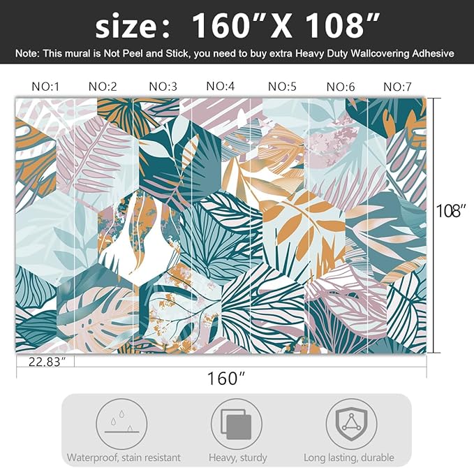 -Abstract Geometry Botanical Banana Leaf Fabric Wallpaper Living Room Bedroom Bathroom Tropical Plant Leaf Large Wall Mural- 160"x108"（ not Peel and Stick）