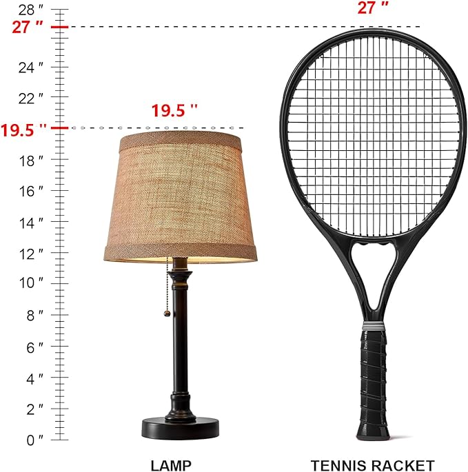 Oneach 19.5” Table Lamps Set of 2, Pull Chain Switch Bedside Table Lamps, Farmhouse Nightstand Lamp with Unique Natural Shade, Small Lamp for Living Room, Bedroom, Home Office, Nursery