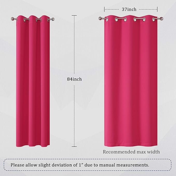 DUALIFE 84 Inch Fuschia Hot Pink Curtain Panels for Girls Bedroom- Room Darkening Grommet Thermal Insulated Drapes for Living Room 42''x 84'' Raspberry Sorbet 2 Panels