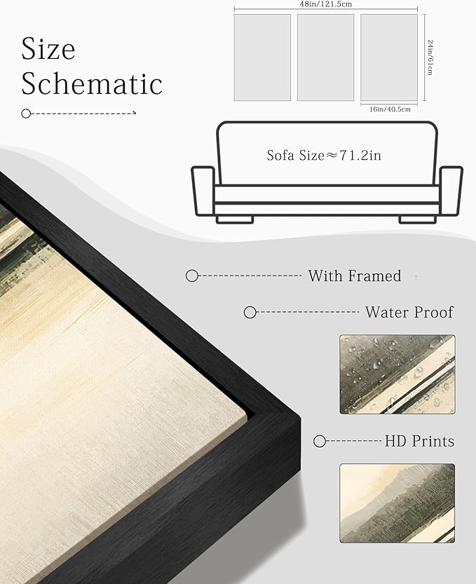 KUVIOKE Watercolor Abstract Mountain Lake Framed Wall Art Brown Landscape Nature Wilderness Painting Nordic Neutral Tan Illustration Decorative Home Decor 16x24in (Black Framed)