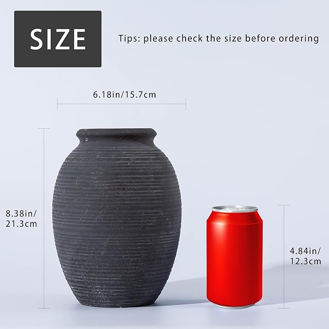 8 Inch Ceramic Rustic Flower Vase - Christmas Decorative Vases - Pottery Vase Home Decor, Vintage Terracotta Vase for Home Decor, Farmhouse House Shelf Decor Farmhouse Table, Lyeec