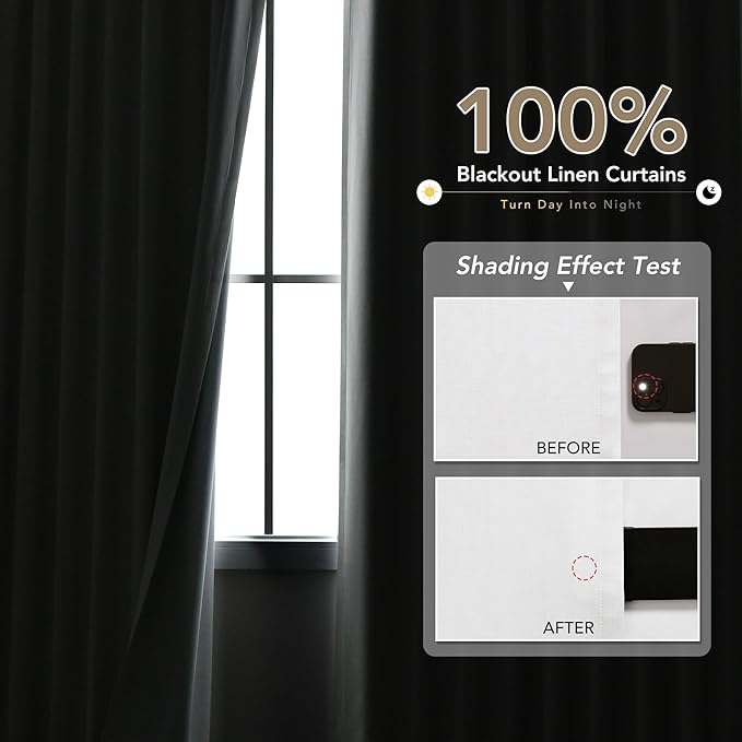 Ivory Linen Blackout Curtains 90 inches Long for Bedroom Grommet Modern Farmhouse Light Black Out Curtains Primitive Textured Neutral Earthy Energy Saving Heat Blocking Window Curtain Eyelet 2 Panels