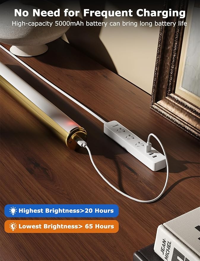 Picture Light Battery Operated, Wireless Art Light for Paintings, Dimmable 5000mAh Recharging Battery Picture Light with Remote Control for Wall, Gallery Dartboard Art Bedroom (Gold-1Pack)