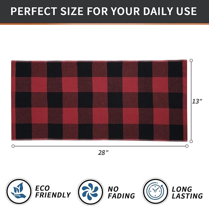 Homaxy 100% Cotton Waffle Weave Check Plaid Kitchen Towels, 13 x 28 Inches, Super Soft and Absorbent Dish Towels for Drying Dishes, 8-Pack, Black & Red