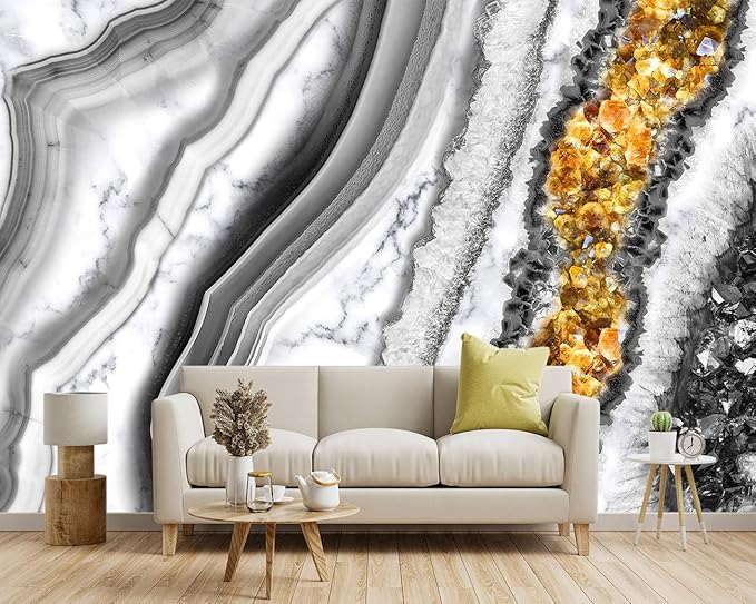 -Black and Gold Marbled Fabric Wallpaper Living Room Abstract Art Bedroom Bathroom Wall Mural- 91"x65"（ not Peel and Stick）