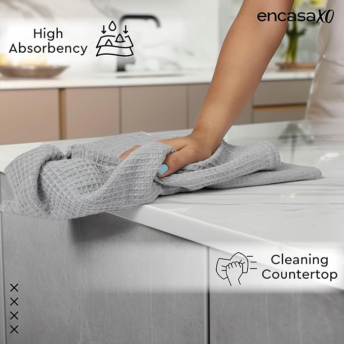 Encasa XO Kitchen Dish Towels Set | Multicolor 3 | Waffle Weave and Flat Hand Tea Towel | 28"x18" | Quick Drying Reusable Cotton Washcloths | Multipurpose Lightweight Dishcloths Set of 12