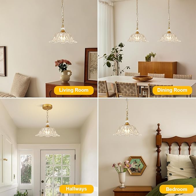 1 Piece Vintage Chandelier Light Fixtures with Crystal Glass Shade,Matte Antique Brass Finish Pendant Light,Hanging Light for Dining Room,Hallway,Living Room,Bedroom