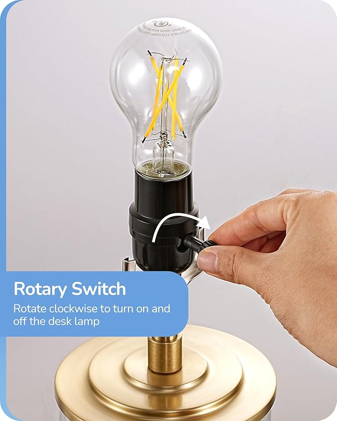 EDISHINE 23.6IN Glass Table Lamp DIY Fillable Base, White Linen Lampshade Table Lamp Set of 2, Tall Bedside Lamp for Living Room Bedrooms Bedside, Rotary Switch, UL Listed