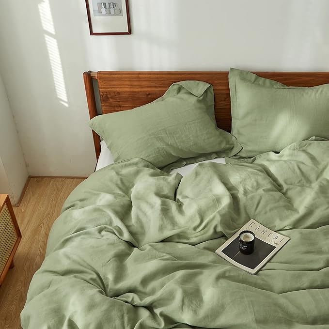 Simple&Opulence 100% Linen Pillow Case Queen Size Set of 2, Sage Green Pillow Covers with Overlap Closure, Luxury Breathable Pillowcases Protectors Suitable for All-Season (20" X 26", Sage Green)