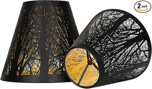 Small Lamp Shades Set of 2 ALUCSET Chandelier Shades Mini Lamp Shade 3" X 6" X 5", Bell, Clip on Lamp Shade (Black Gold)