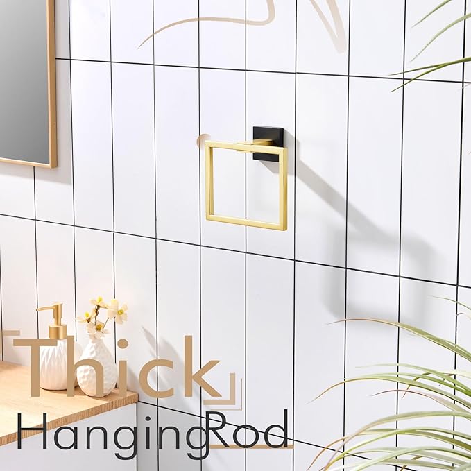 KOKOSIRI Towel Ring Holder Bathroom Lavatory Hand Towel Rack Wall Mounted Bathroom Hardware T-304 Stainless Steel Matte Black and Gold, B3004GDK