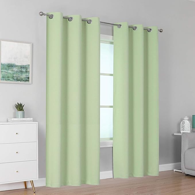 DUALIFE Light Green Blackout Curtain Panels/Drapes for Living Room 84 inch Length Solid Energy Efficient Room Darkening Bedroom Curtains Thermal Insulated Grommet Top 42x84 inch Set of 2 Panels