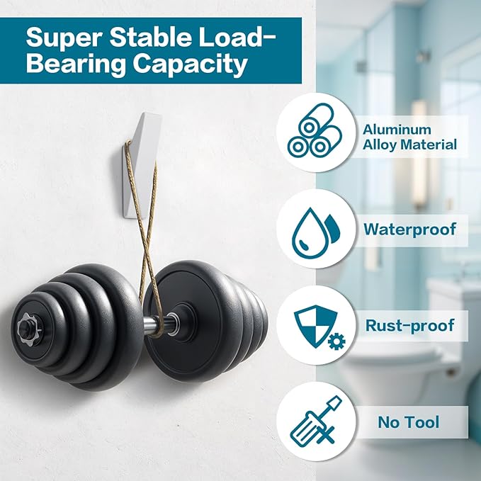 Noubtou Heavy Duty Adhesive Hooks - No Drill Aluminum Alloy Wall Hooks for Bathroom, Kitchen, Tile & Glass, Waterproof Rustproof Bath Towel Hooks, Coats/Hats/Bags (4Pack)