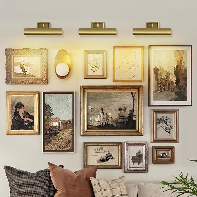 Modern 12in Brass Picture Lights for Wall Hardwired, Gold Picture Light Adjustable Picture Frames Lights Wall Sconce for Painting, Artwork, Gallery, Bookshelves Includes Bulbs