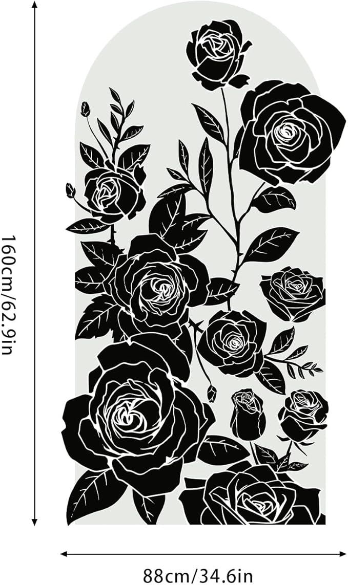 Large Arch Wall Decal Peel and Stick Black Rose Floral Accent Wall Stickers Self-Adhesive Modern Boho Floral Decal Vinyl Arch Wall Art for Headboard Living Room Bedroom Door Decor 63x 34.6IN