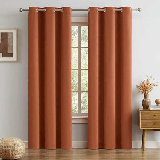 DUALIFE Blackout Curtains 84 Inch Length Thermal Insulated Dark Orange Room Darkening Bedroom Curtains -Burnt Orange Ochre, Set of 2 Curtain Panels, 42 by 84, Grommet