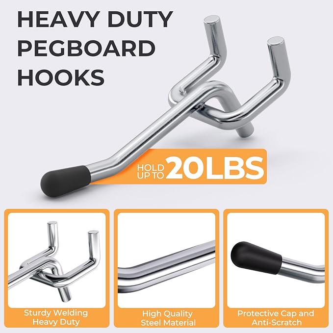 INCLY 50 Pack 2 Inch Pegboard Hooks, 1/4" Heavy Duty Peg Board Hooks Accessories with Rubber Tipped, Peg Board Tool Hangers Fit 1/4" Pegboard for Hanging Tools Garage, Craft Room, Kitchen, Store