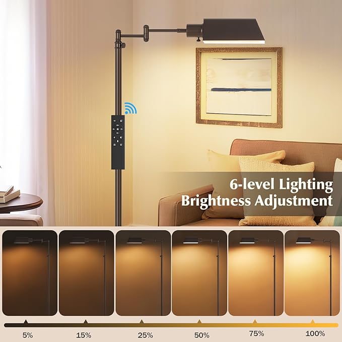 GyroVu Traditional Height Adjustable Pharmacy Floor Lamp with 350° Swing Arm, 3 Color Temperature Adjustable Standing Lamp Metal Shade for Living Room Reading House Bedroom Home Office(Bronze)