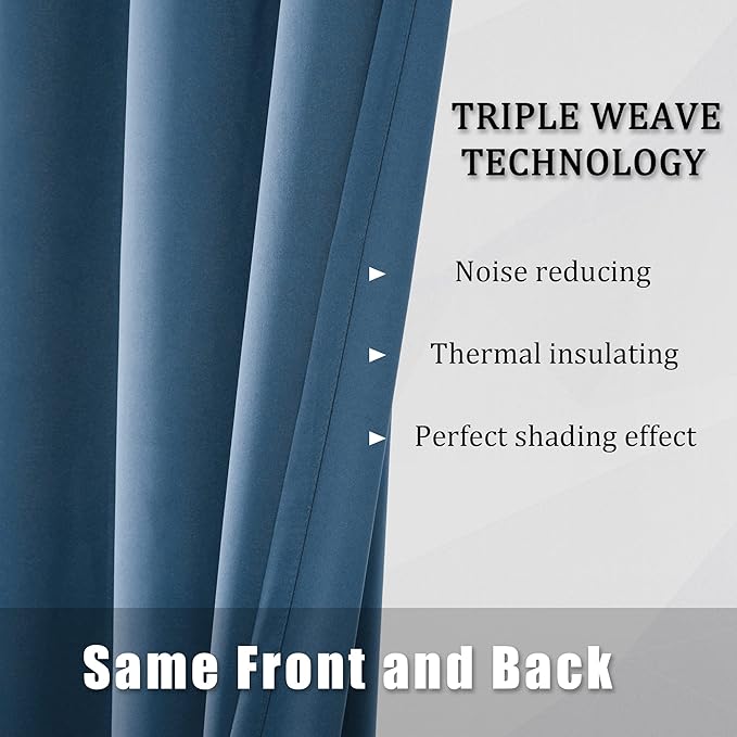 DUALIFE Midnight Blue Curtains 63 Inch Length for Boys Kids Room 2 Panel, Grommet Boho Curtains for Bedroom, Dark Denim Blue, 52 by 63 Inch