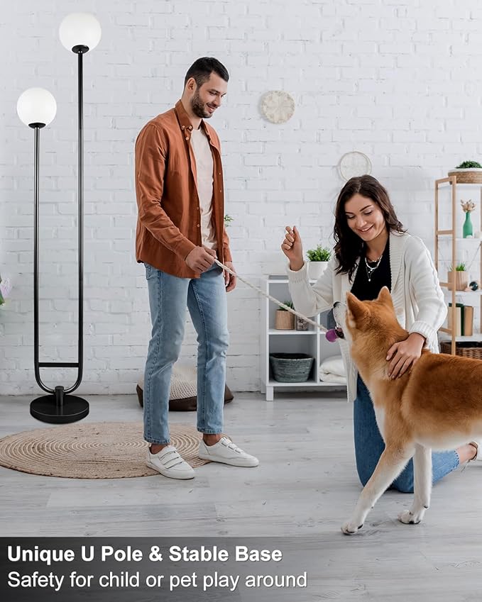 Lightdot 63IN Globe Floor Lamp with Black Candle Holder Style Modern Mid Century Standing Lamps with 2 Globe 3000K Warm Bulbs Included Unique Vintage Tall Floor Lamp for Lving Room