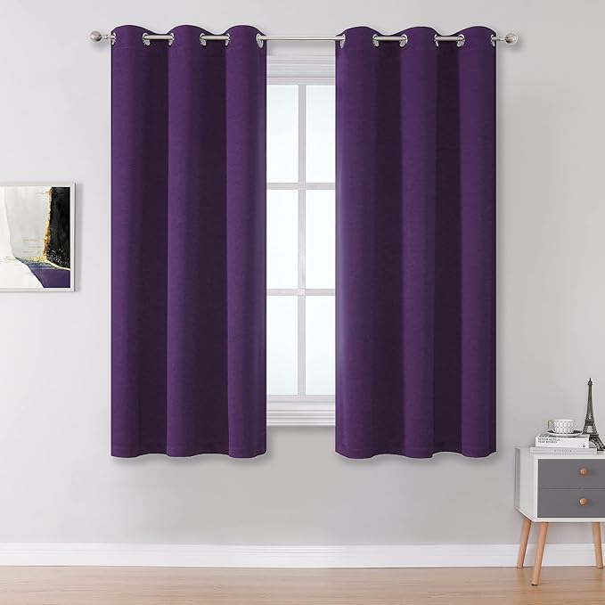 DUALIFE Dark Purple Blackout Curtain Panels for Small Window Treatment 54 Inch Length Set of 2 Panels Thermal Insulated Room Darkening Bedroom Curtains Drapes for Living Room 38x54 Inch