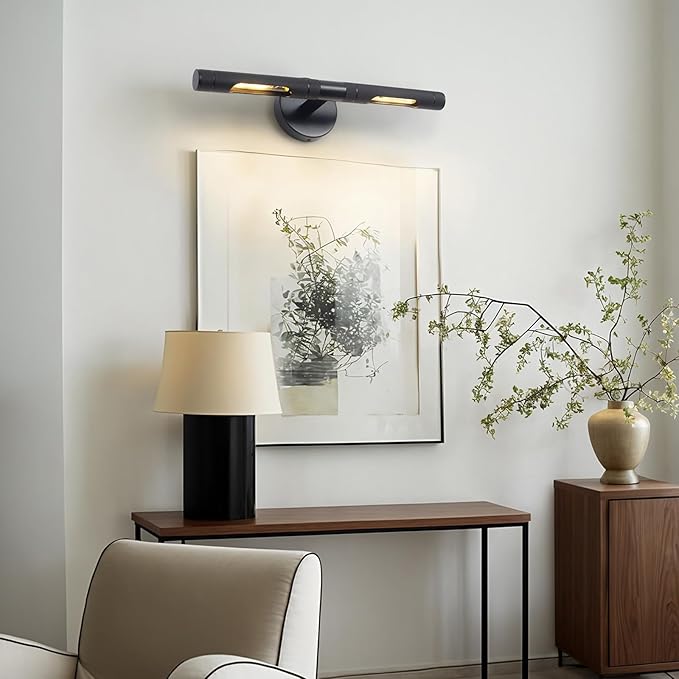 Knurled Black Picture Light for Wall,19 Inch Hardwired Wall Lights for Pictures,Rotatable 360° Modern Gallery Light for Living Room Bathroom Study Room E12 Bulbs Included (BLACK-19inch)