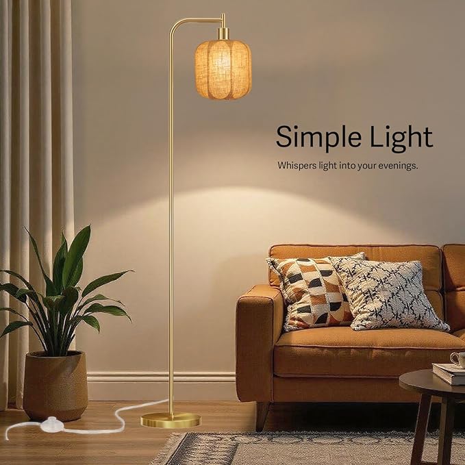 Floor Lights for Living Room,Modern Standing Lamp with Glass Lampshade Pedal Switch, Tall Lamp for Bedroom Study Room(Bulb Included) (Copper)