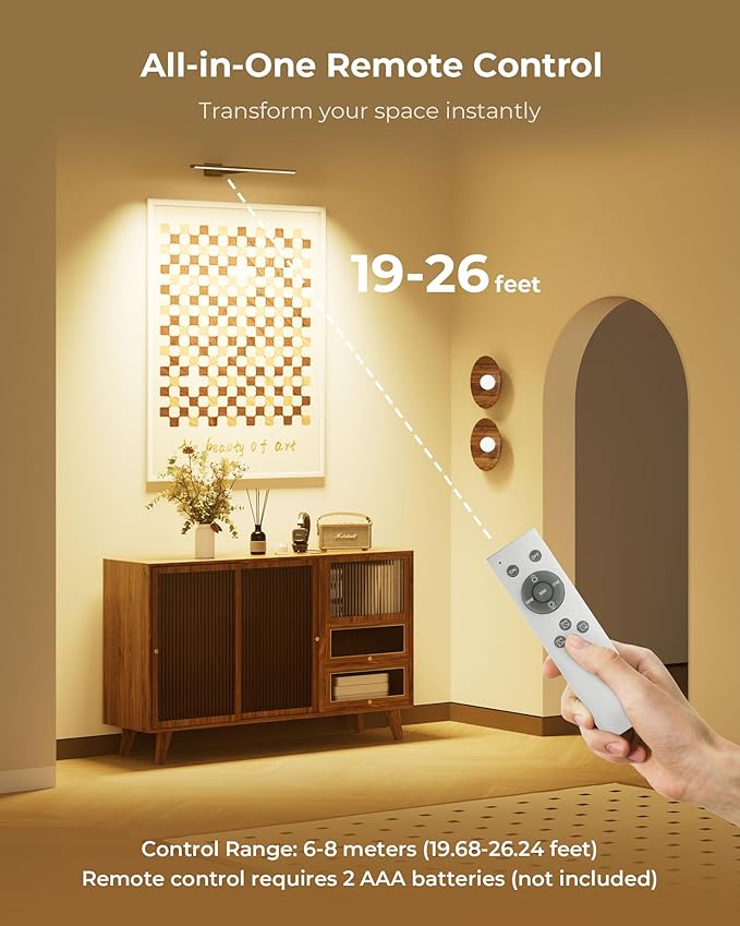 Rechargeable 12000mAh Picture Lights for Wall with Remote, 3 Color Temps, Dimmable, Timer, for Gallery Poster Frame Painting Photo Art Display (Black, 2 Pack)