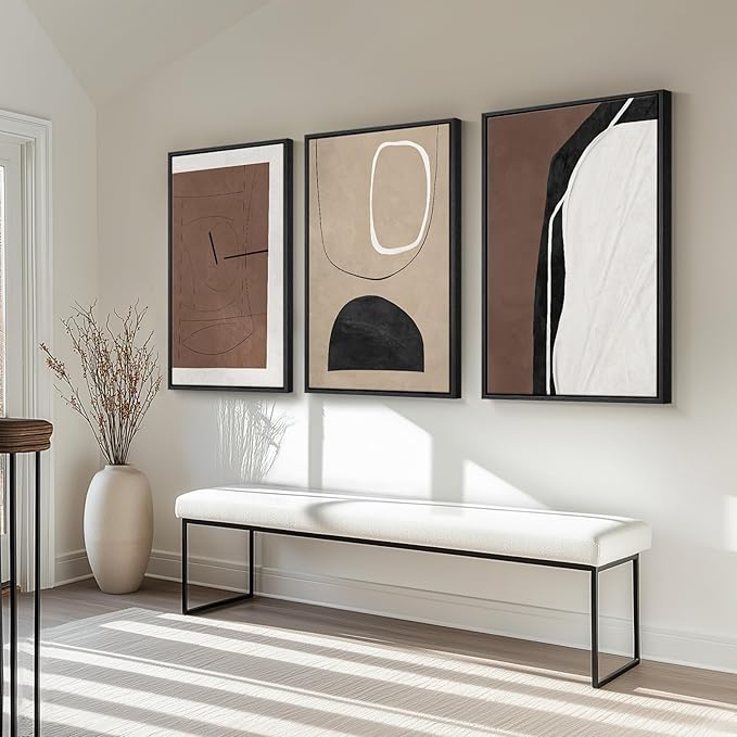 Framed Black and Brown Abstract Wall Art for Living Room, Set of 3 Piece Large Canvas Picture Prints, Modern Neutral White Artworks for Dining Room Hallway Home Office Wall Decor, 24x36 Inch