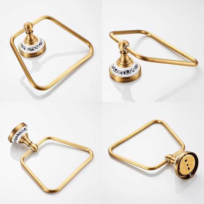 Trapezoid Antique Bronze Brass Hand Towel Holder, Bathroom Hardware Accessories,Porcelain Design