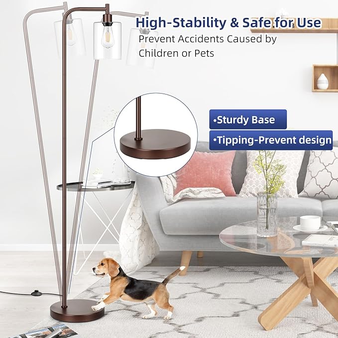 Industrial Floor Lamp with Hanging Glass Shade Oil Rubbed Brown Farmhouse Indoor Pole Light with Edison E26 Base Vintage Rustic Standing Tall Lamp for Living Room Bedroom Office(ST64 Bulb Included)