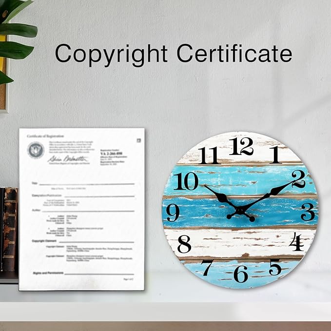 CHYLIN Wall Clock - Beach Themed Blue Wall Clocks Battery Operated Silent Non-Ticking, Coastal Nautical Clock Decorative for Home Kitchen Living Room Office Bathroom Bedroom(10 Inch)