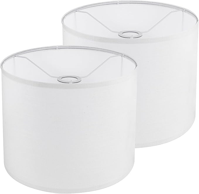 White Lamp Shades Set of 2, Drum Lampshades 13" Top x 13" Bottom x 10" High (Spider), Replacement Lamp Shades Natural Linen Hand Crafted for Table Lamps Floor Lamps Pendent Light, Assembly Required