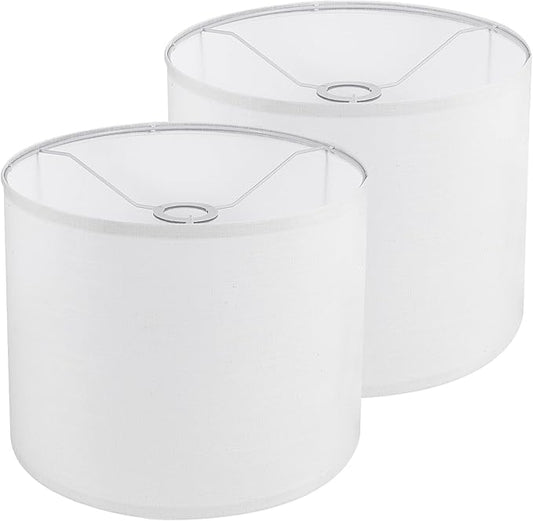 White Lamp Shades Set of 2, Drum Lampshades 13" Top x 13" Bottom x 10" High (Spider), Replacement Lamp Shades Natural Linen Hand Crafted for Table Lamps Floor Lamps Pendent Light, Assembly Required