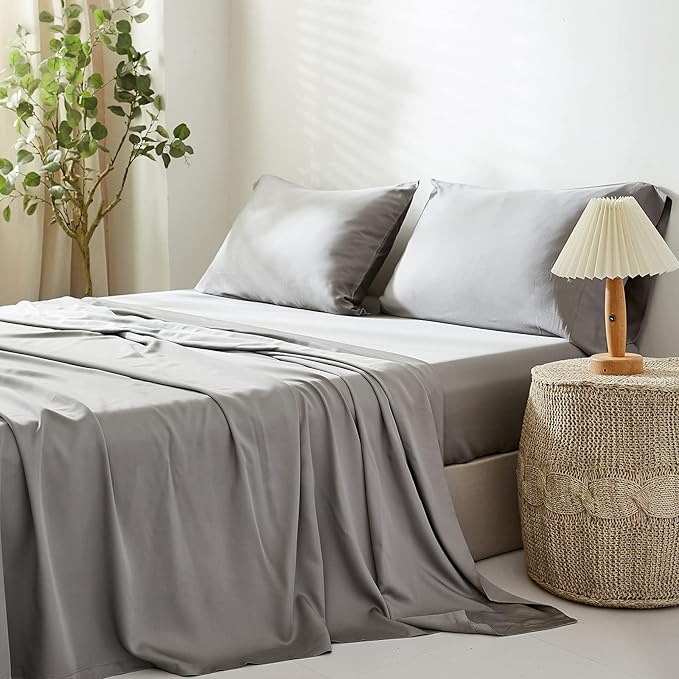 Simple&Opulence Cooling Pillowcase King Size Set of 2, 100% Viscose from Bamboo Pillow Cover with Envelope Closure, Silky Breathable and Ultra Soft for Summer Hot Sleepers (Grey, 20''x30'')