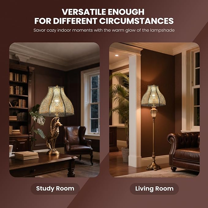 Exquisite Eight-Petal Lotus Metal Cover with Etched Chrysanthemum Pattern in Antique Bronze and Gold Finish for Table Lamp Floor Lamp Fits Living Room Bedroom ALUCSET Metal Lamp Shade